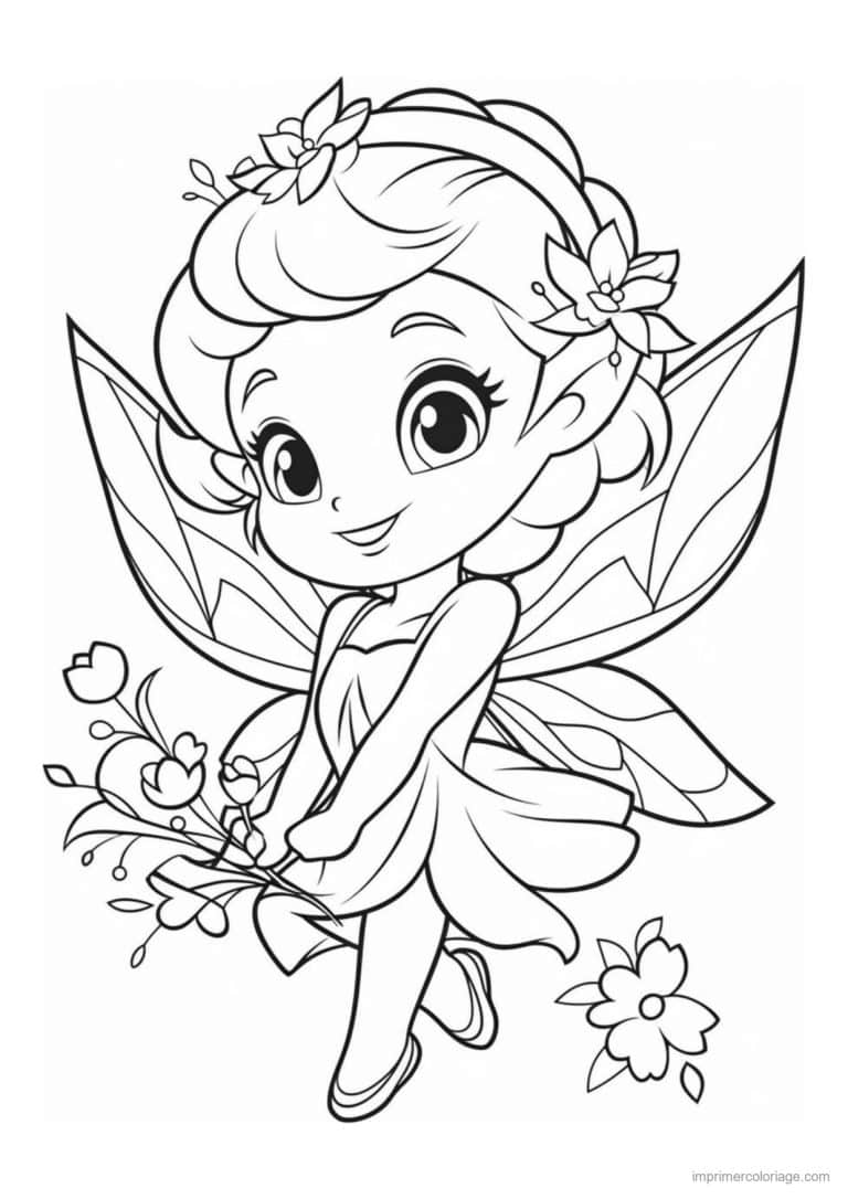 coloriage fee branche fleurie - dessin gratuit &agrave; imprimer