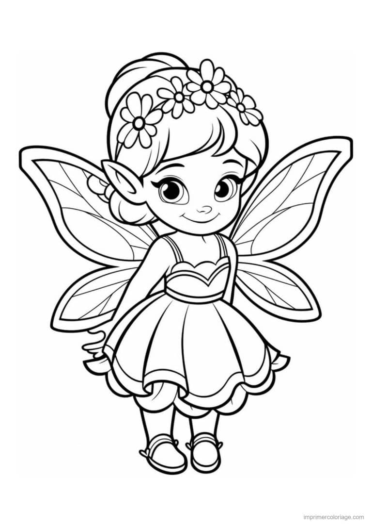 coloriage fee couronne de fleurs cute - dessin gratuit &agrave; imprimer