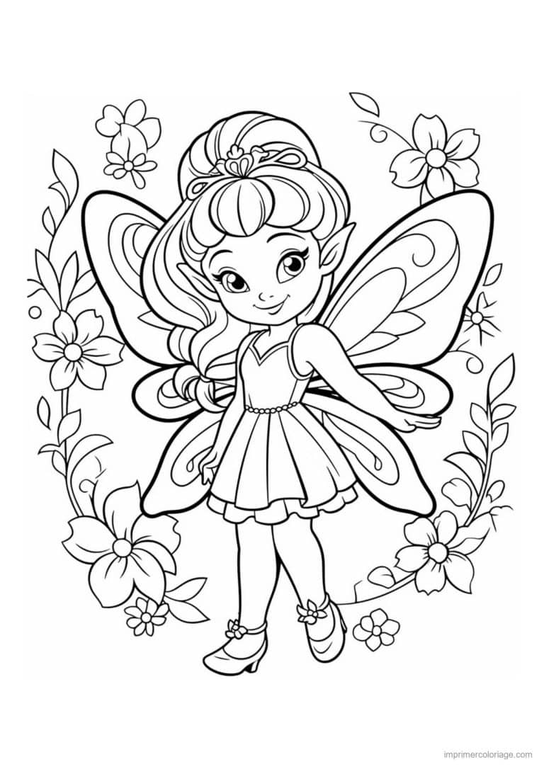 coloriage fee couronne de fleurs et ballerines - dessin gratuit &agrave; imprimer