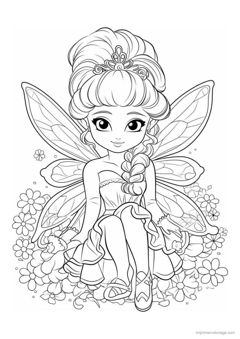 coloriage fee couronne et tresse - dessin gratuit &agrave; imprimer