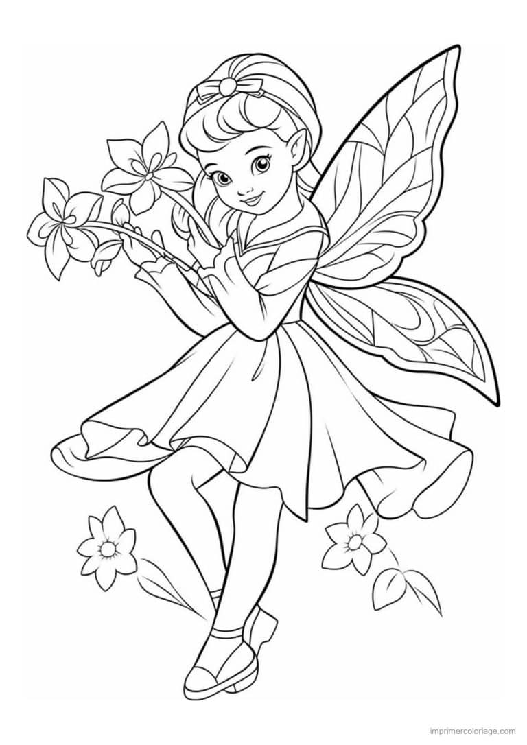 coloriage fee cueille une branche - dessin gratuit &agrave; imprimer