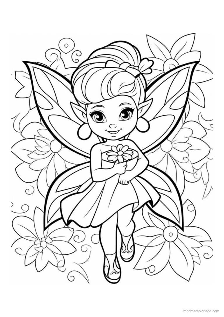 coloriage fee cueille une fleur - dessin gratuit &agrave; imprimer