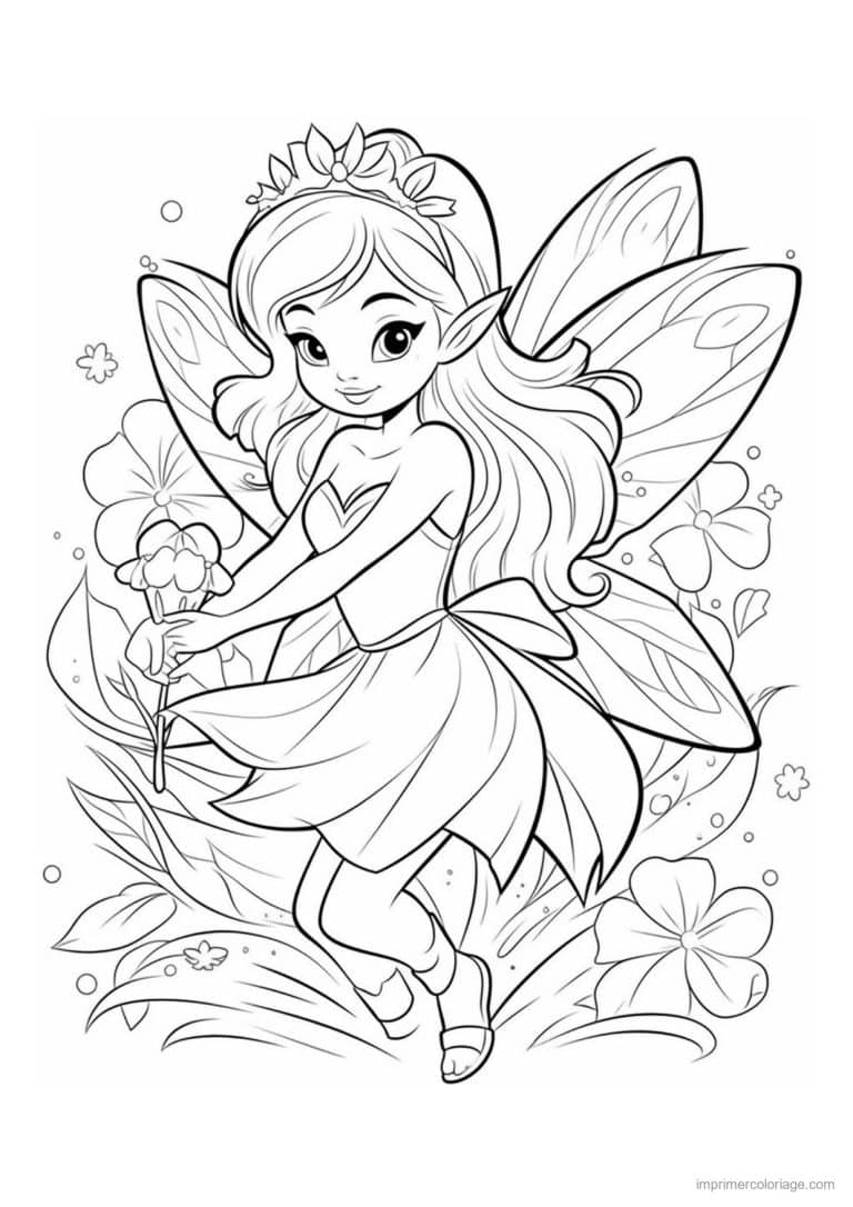 coloriage fee cueillette de fleurs - dessin gratuit &agrave; imprimer
