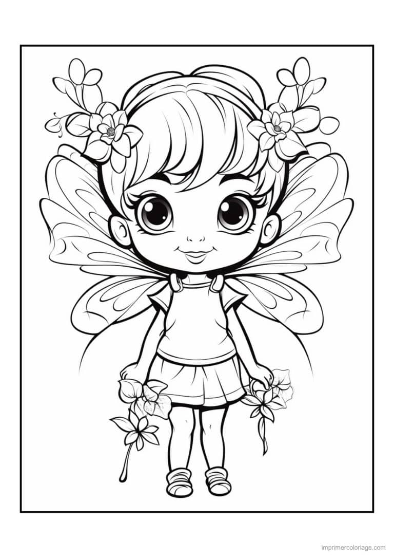 coloriage fee deux fleurs a la main - dessin gratuit &agrave; imprimer