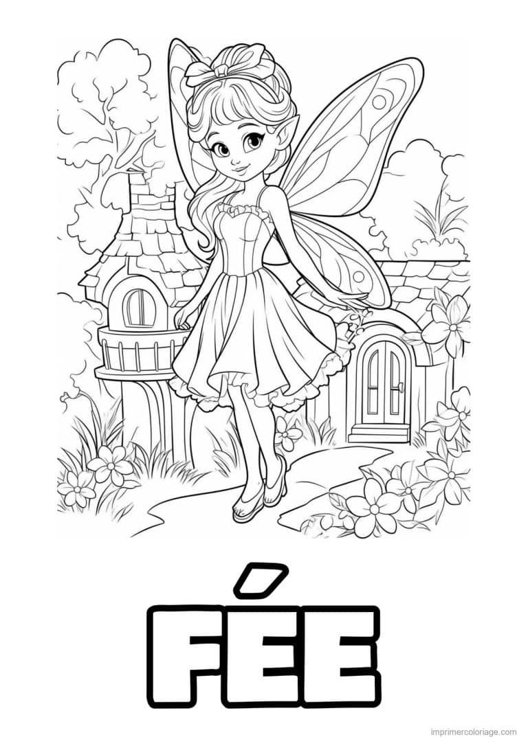 coloriage fee devant sa maison champignon - dessin gratuit &agrave; imprimer