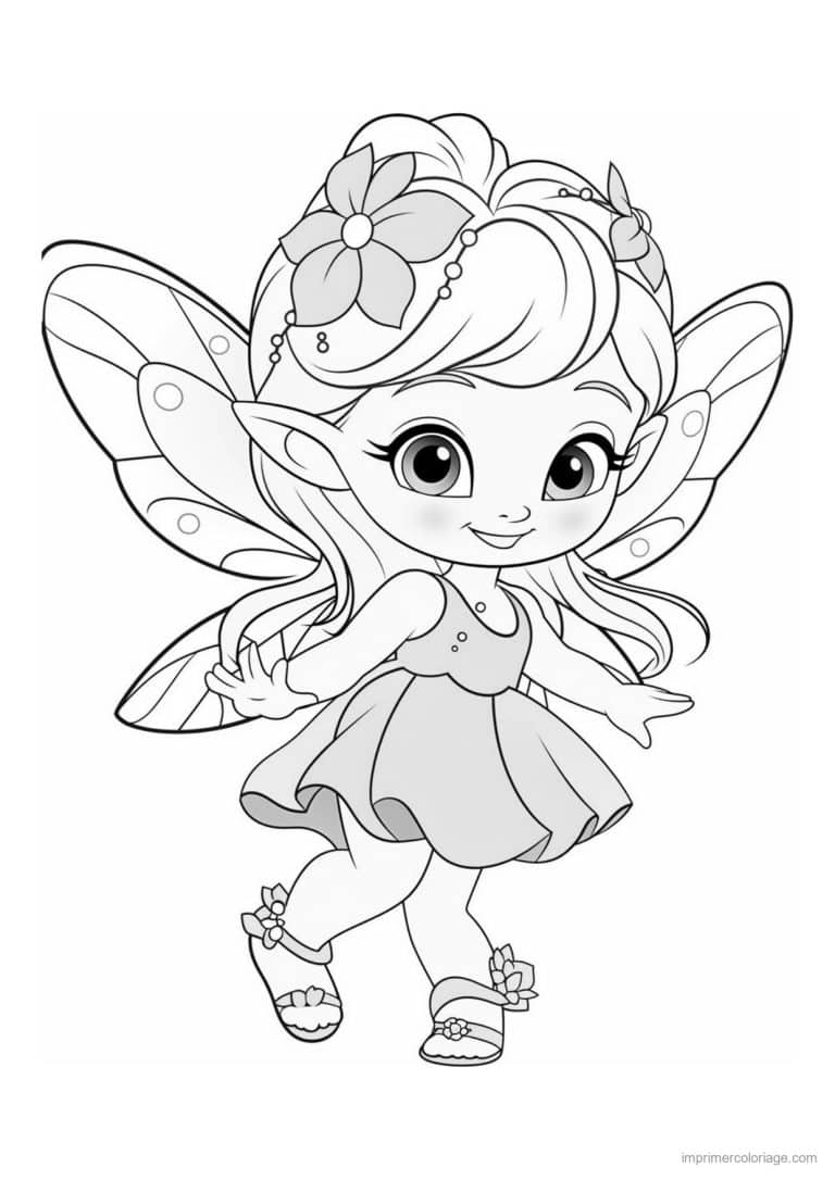 coloriage fee fleur dans les cheveux - dessin gratuit &agrave; imprimer