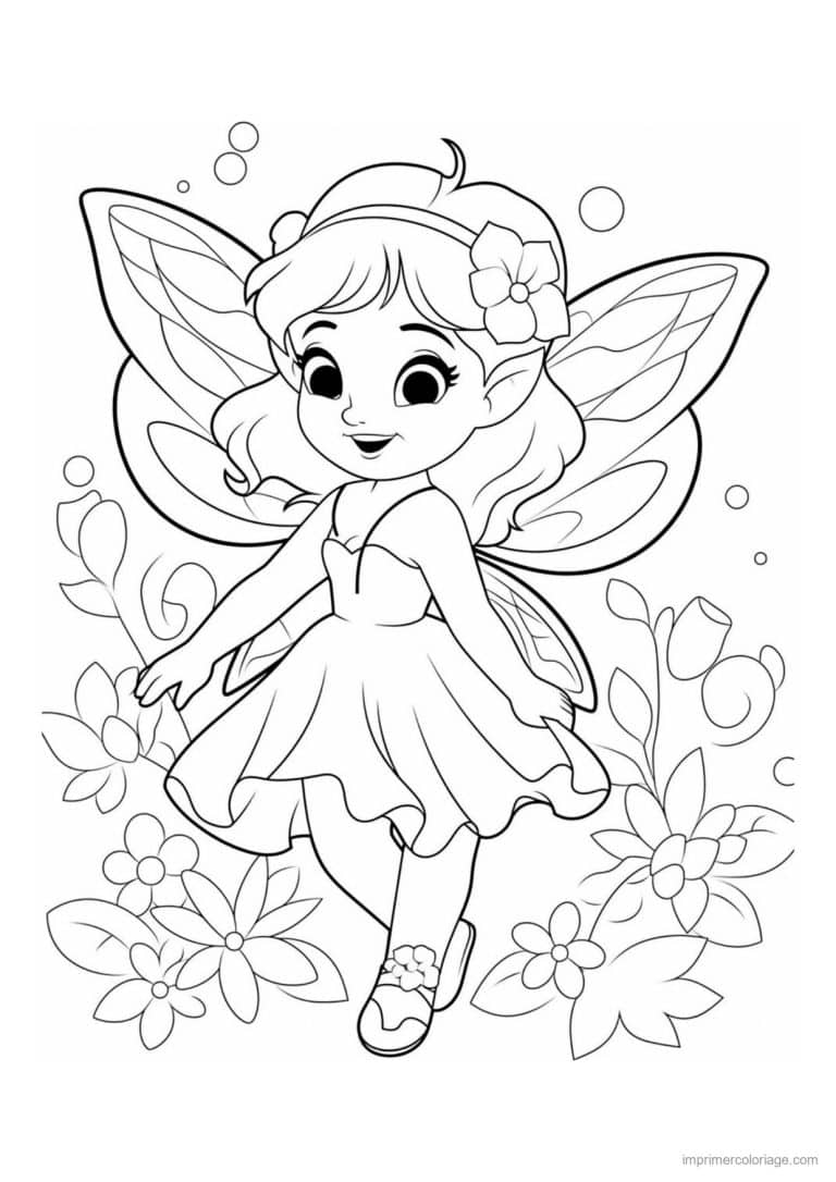 coloriage fee fleur dans les cheveux cute - dessin gratuit &agrave; imprimer