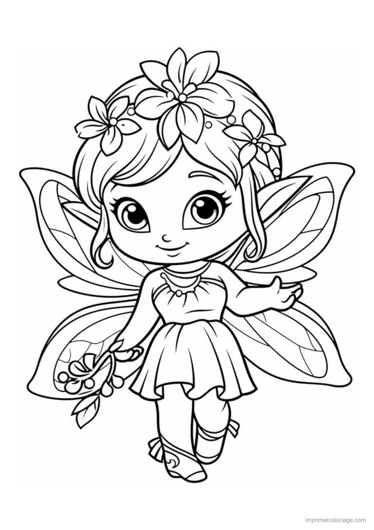 coloriage fee fleurs dans les cheveux - dessin gratuit &agrave; imprimer