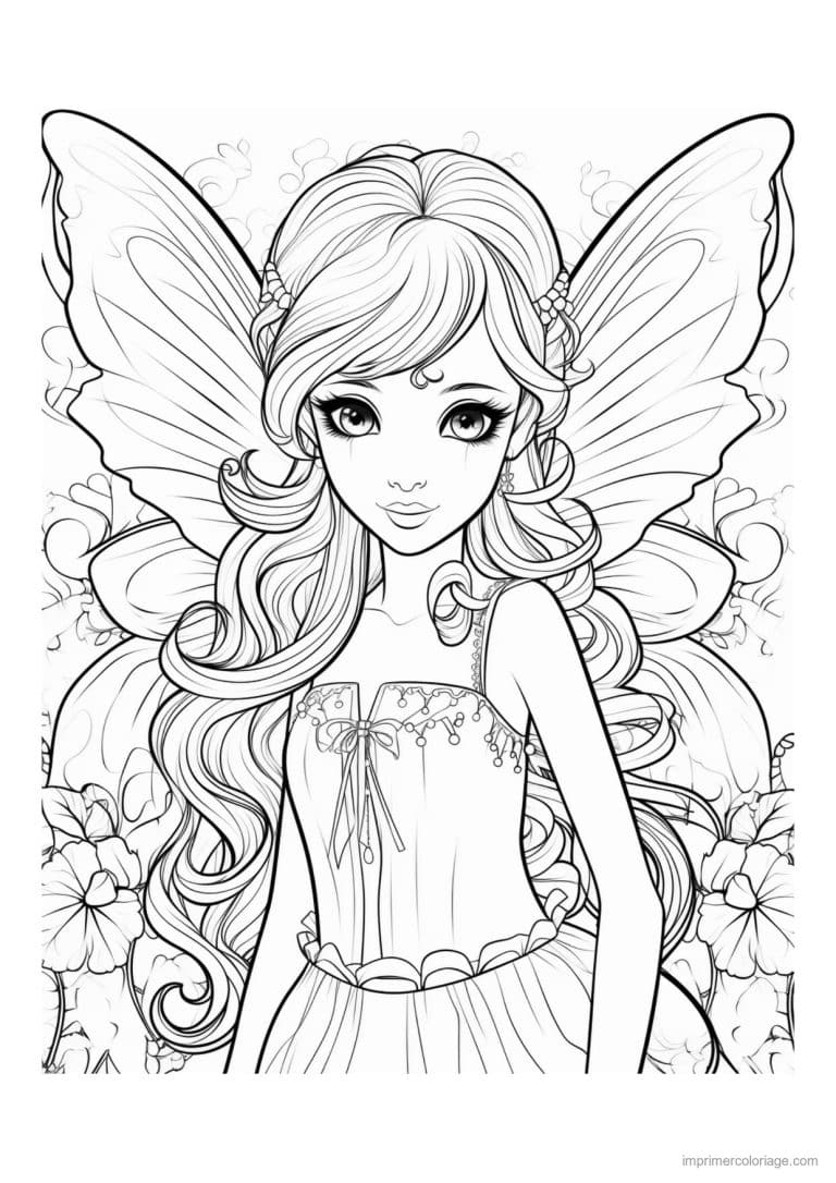 coloriage fee longue chevelure bouclee - dessin gratuit &agrave; imprimer