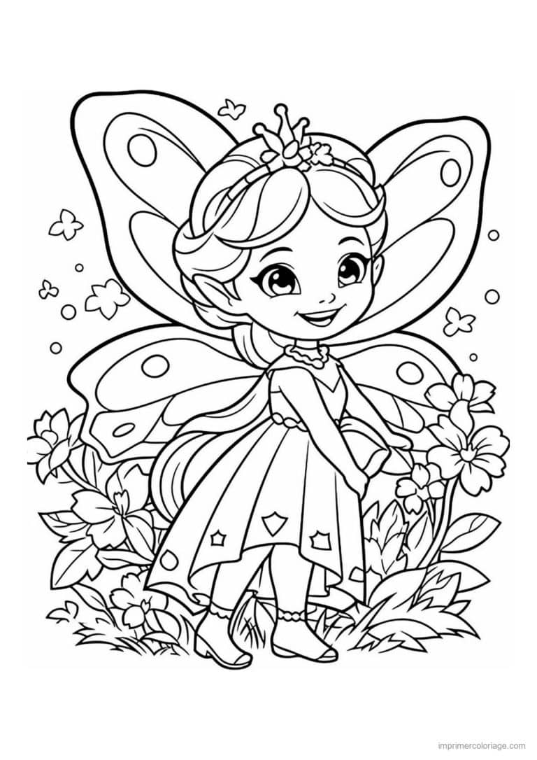 coloriage fee papillon au jardin - dessin gratuit &agrave; imprimer