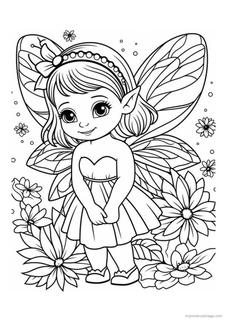coloriage fee parterre de marguerites - dessin gratuit &agrave; imprimer