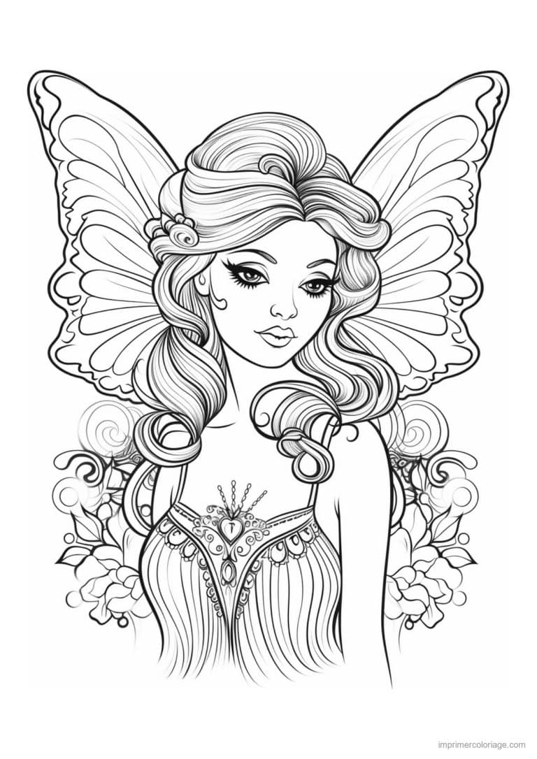 coloriage fee portrait ailes ouvertes - dessin gratuit &agrave; imprimer