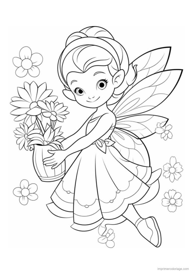 coloriage fee pot de fleurs - dessin gratuit &agrave; imprimer