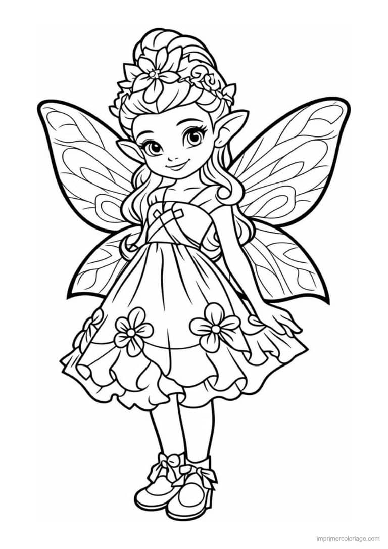 coloriage fee robe a fleurs et bottines - dessin gratuit &agrave; imprimer