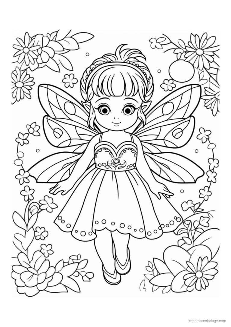 coloriage fee robe a pois fleurs - dessin gratuit &agrave; imprimer