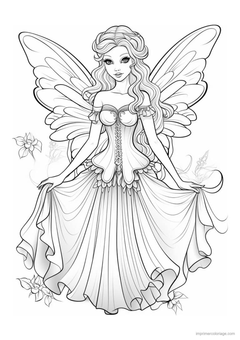 coloriage fee robe a traine - dessin gratuit &agrave; imprimer
