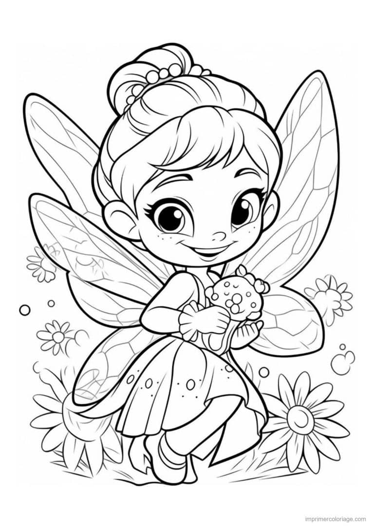 coloriage fee serre une fleur - dessin gratuit &agrave; imprimer