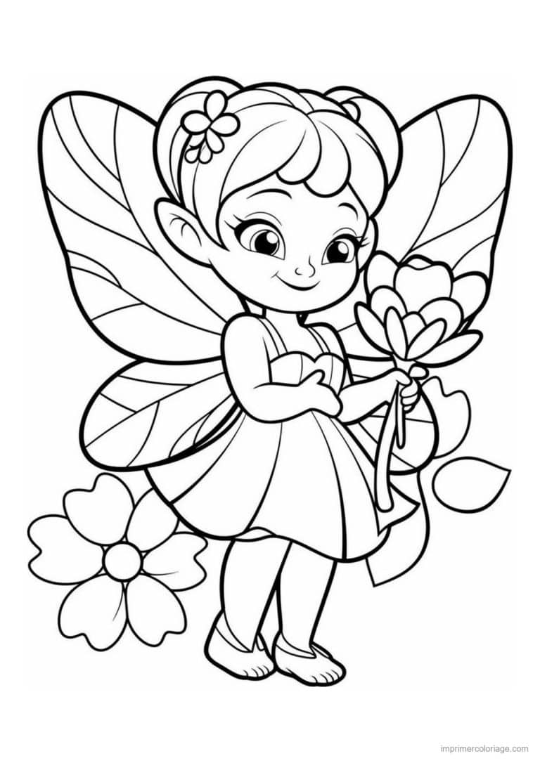coloriage fee tient une grande fleur - dessin gratuit &agrave; imprimer