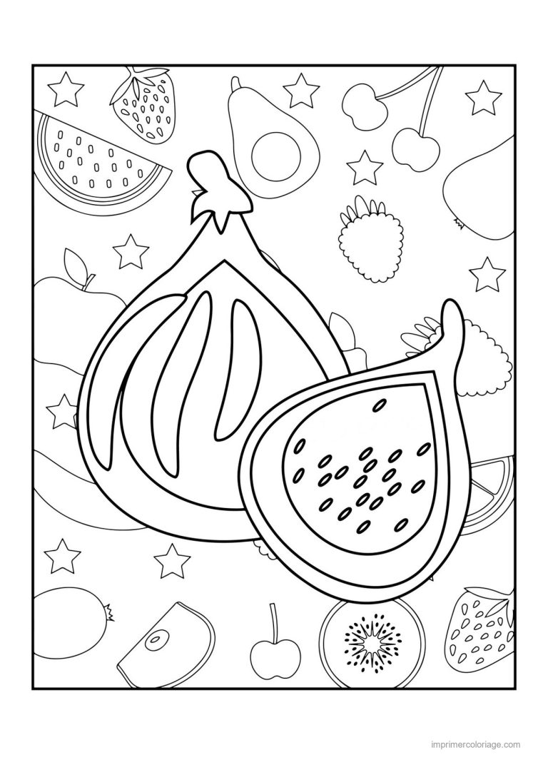 coloriage figue figue entiere et coupee sur fond motif - dessin gratuit &agrave; imprimer