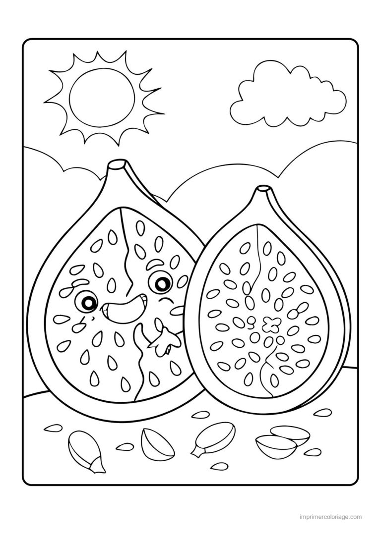 coloriage figue figues kawaii coupees - dessin gratuit &agrave; imprimer