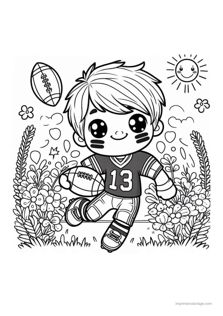coloriage football americain garcon maillot fleurs - dessin gratuit &agrave; imprimer