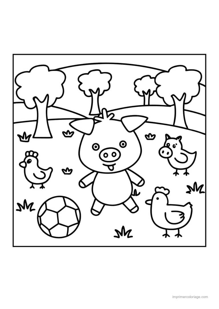 coloriage football cochon ballon poules - dessin gratuit &agrave; imprimer