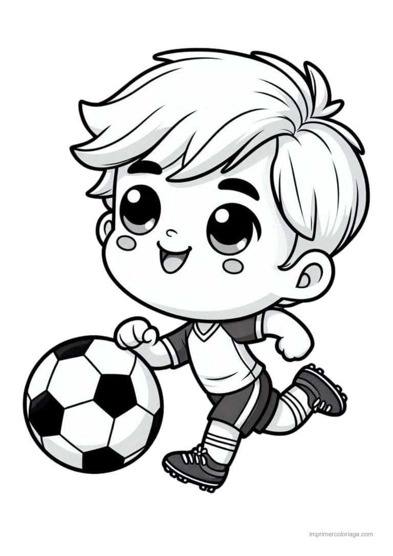 coloriage football garcon kawaii ballon - dessin gratuit &agrave; imprimer