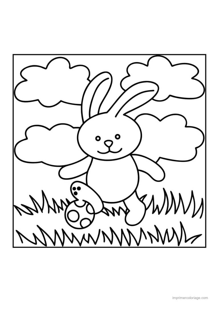 coloriage football lapin ballon herbe - dessin gratuit &agrave; imprimer