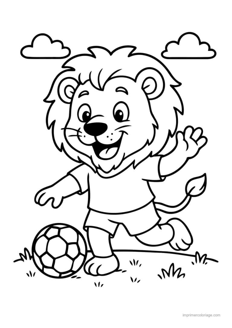 coloriage football lion footballeur - dessin gratuit &agrave; imprimer