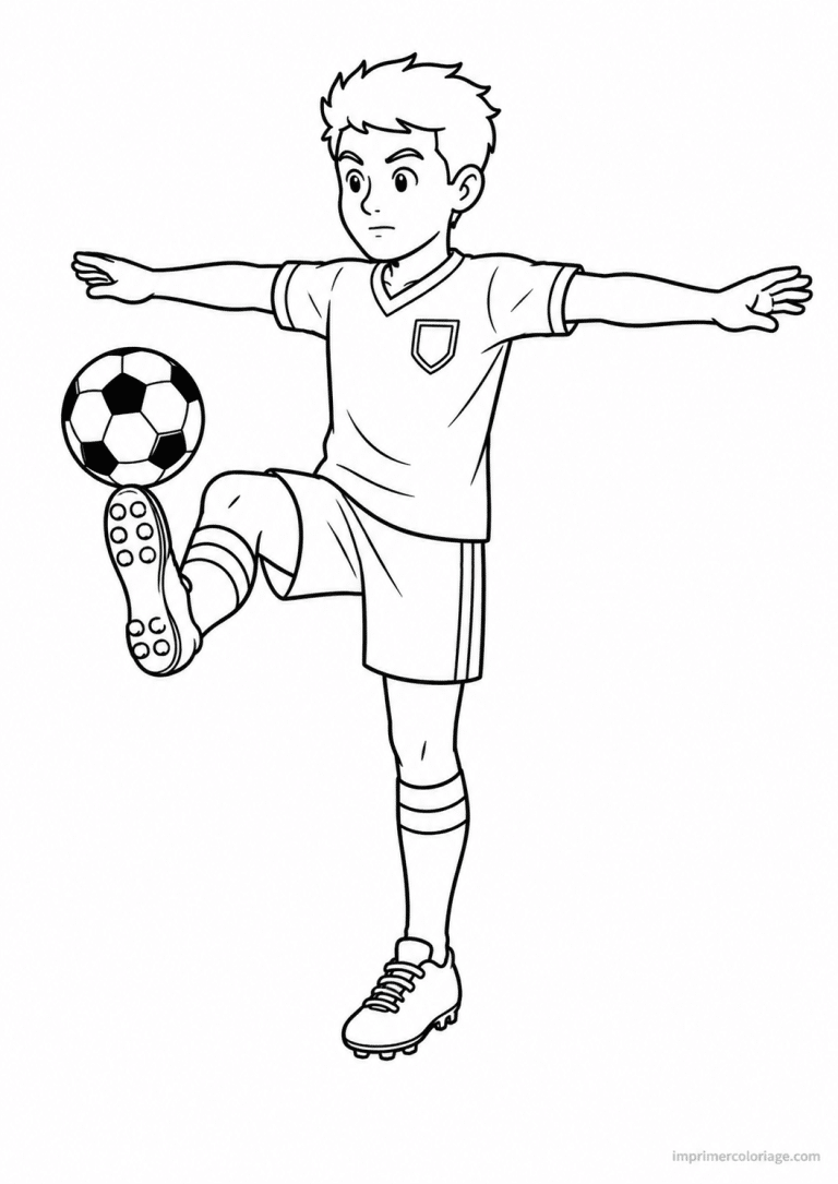 coloriage footballeur equilibre ballon - dessin gratuit &agrave; imprimer