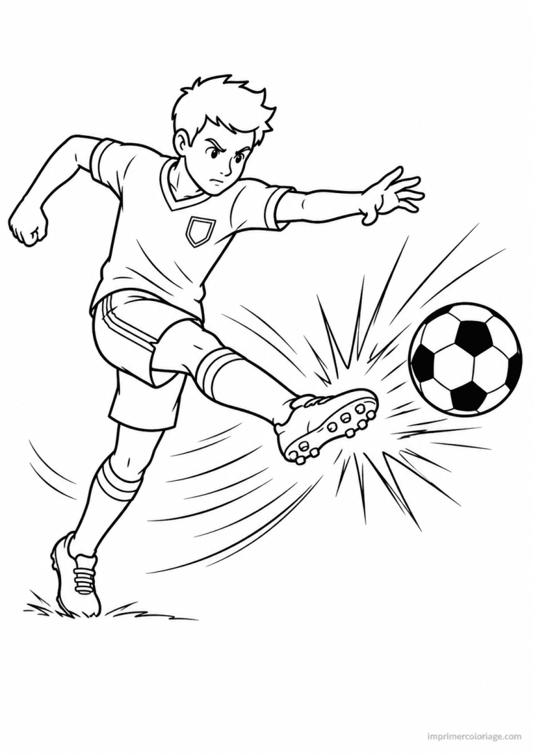 coloriage footballeur frappe coup pied - dessin gratuit &agrave; imprimer
