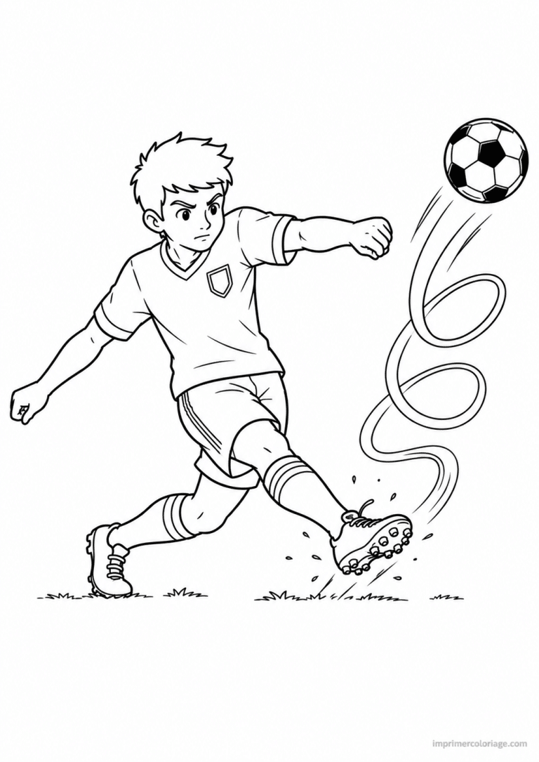 coloriage footballeur frappe exterieur - dessin gratuit &agrave; imprimer