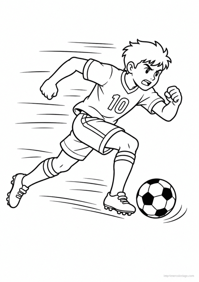 coloriage footballeur sprint ballon - dessin gratuit &agrave; imprimer