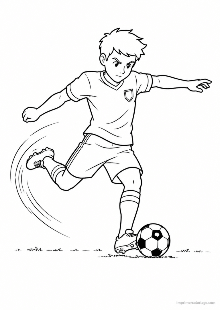 coloriage footballeur tir penalty - dessin gratuit &agrave; imprimer