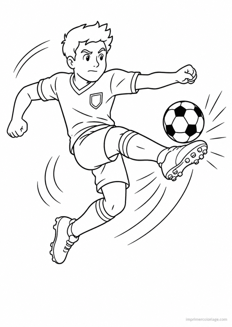 coloriage footballeur volee air 2 - dessin gratuit &agrave; imprimer