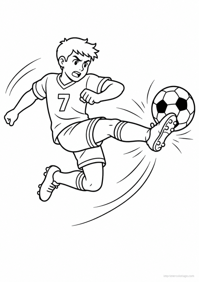 coloriage footballeur volee air - dessin gratuit &agrave; imprimer