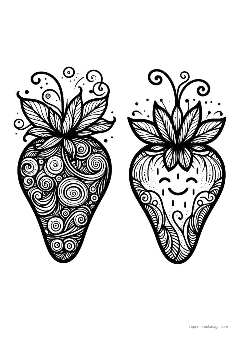 coloriage fraise deux fraises a motifs - dessin gratuit &agrave; imprimer