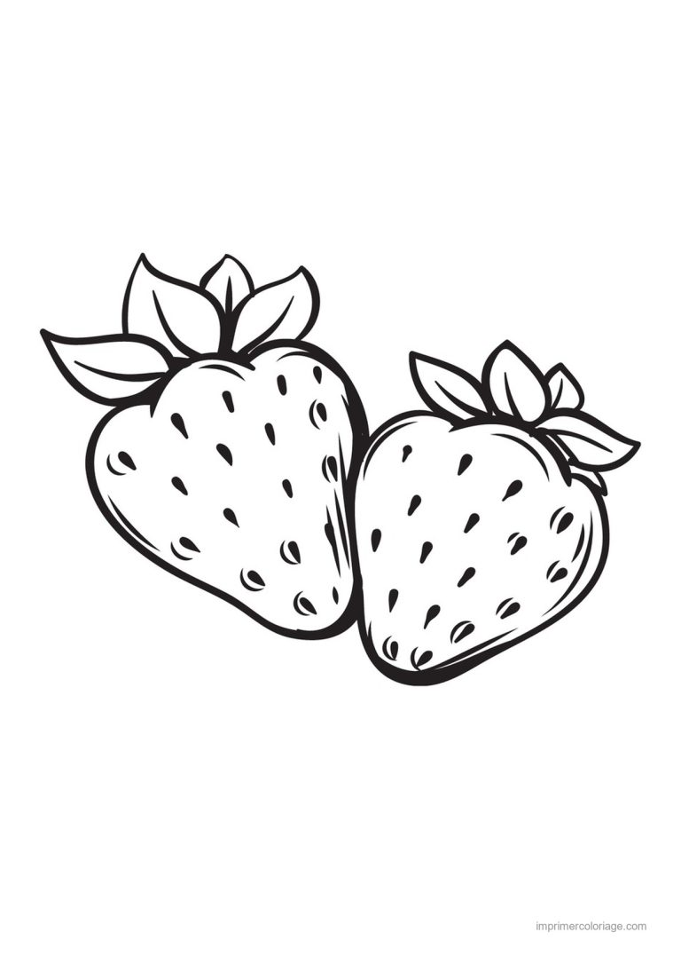 coloriage fraise deux fraises au trait simple - dessin gratuit &agrave; imprimer