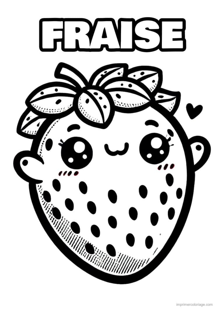 coloriage fraise fraise kawaii au noeud - dessin gratuit &agrave; imprimer