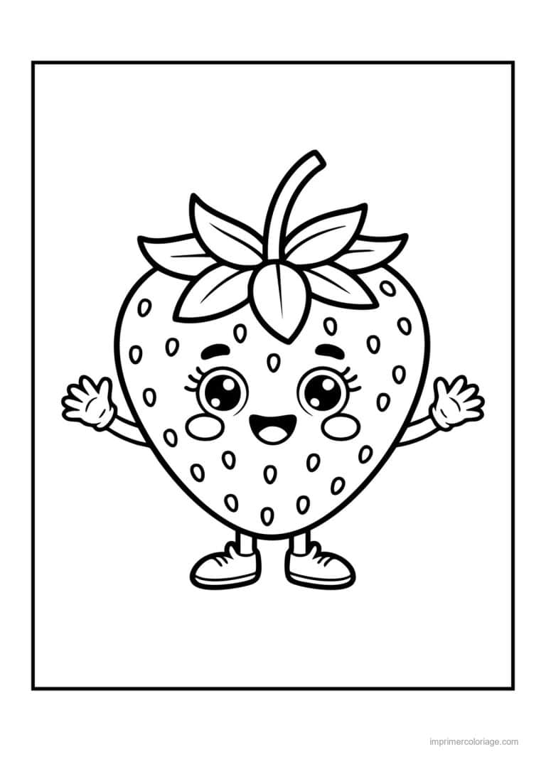 coloriage fraise fraise kawaii en baskets - dessin gratuit &agrave; imprimer