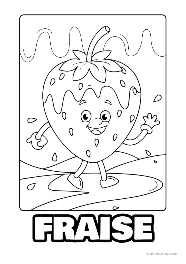 coloriage fraise fraise kawaii qui marche - dessin gratuit &agrave; imprimer