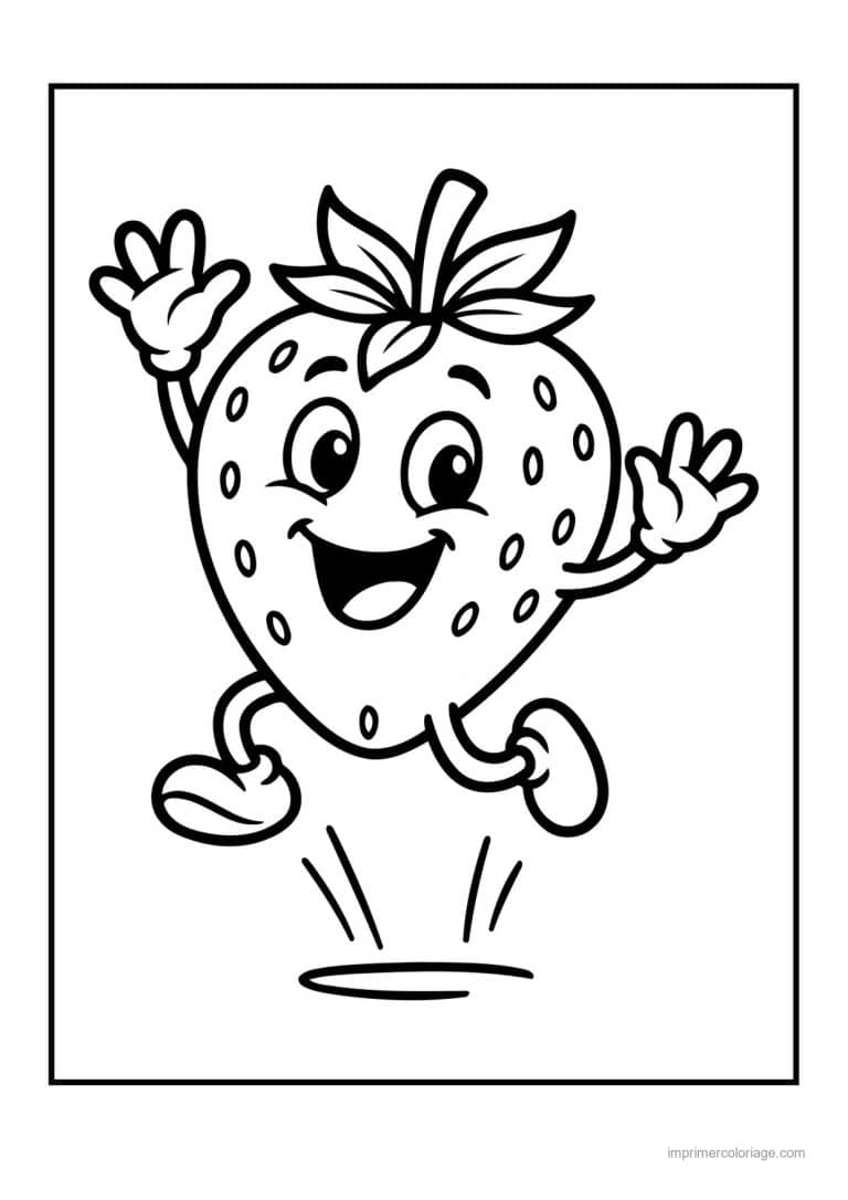 coloriage fraise fraise kawaii qui saute - dessin gratuit &agrave; imprimer