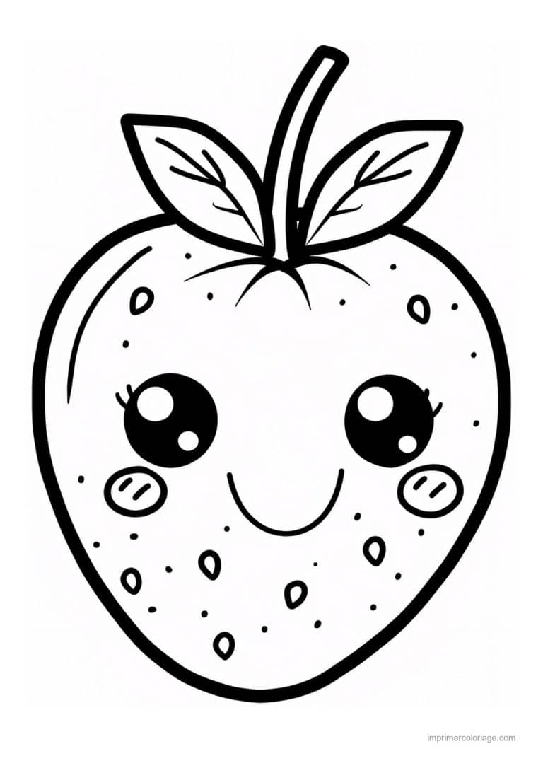 coloriage fraise fraise kawaii souriante 2 - dessin gratuit &agrave; imprimer