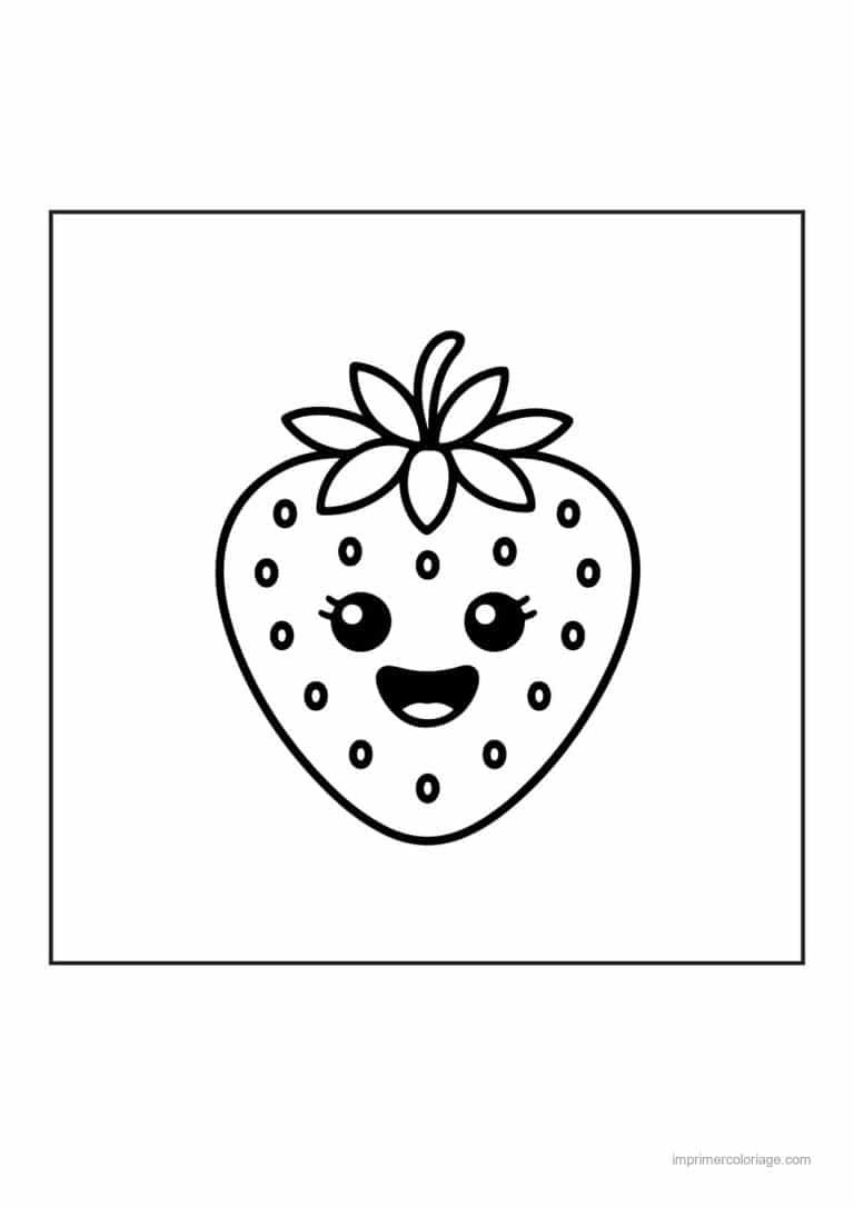 coloriage fraise fraise kawaii souriante - dessin gratuit &agrave; imprimer