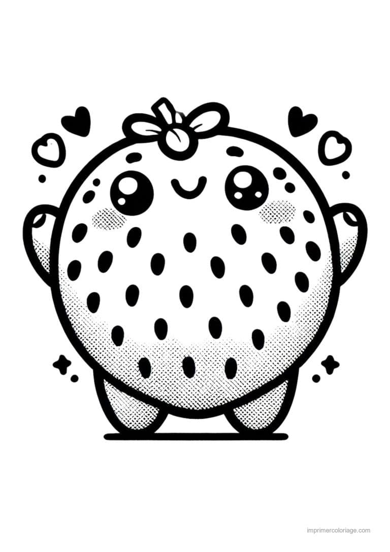 coloriage fraise fraise kawaii toute ronde 2 - dessin gratuit &agrave; imprimer