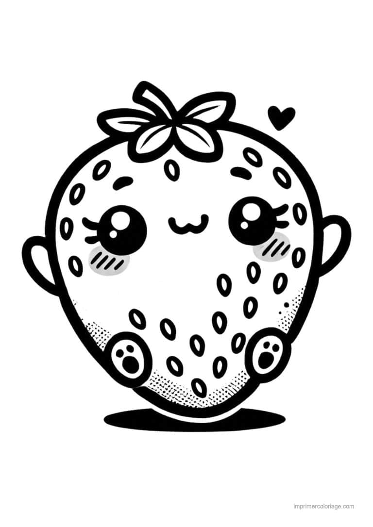 coloriage fraise fraise kawaii toute ronde - dessin gratuit &agrave; imprimer