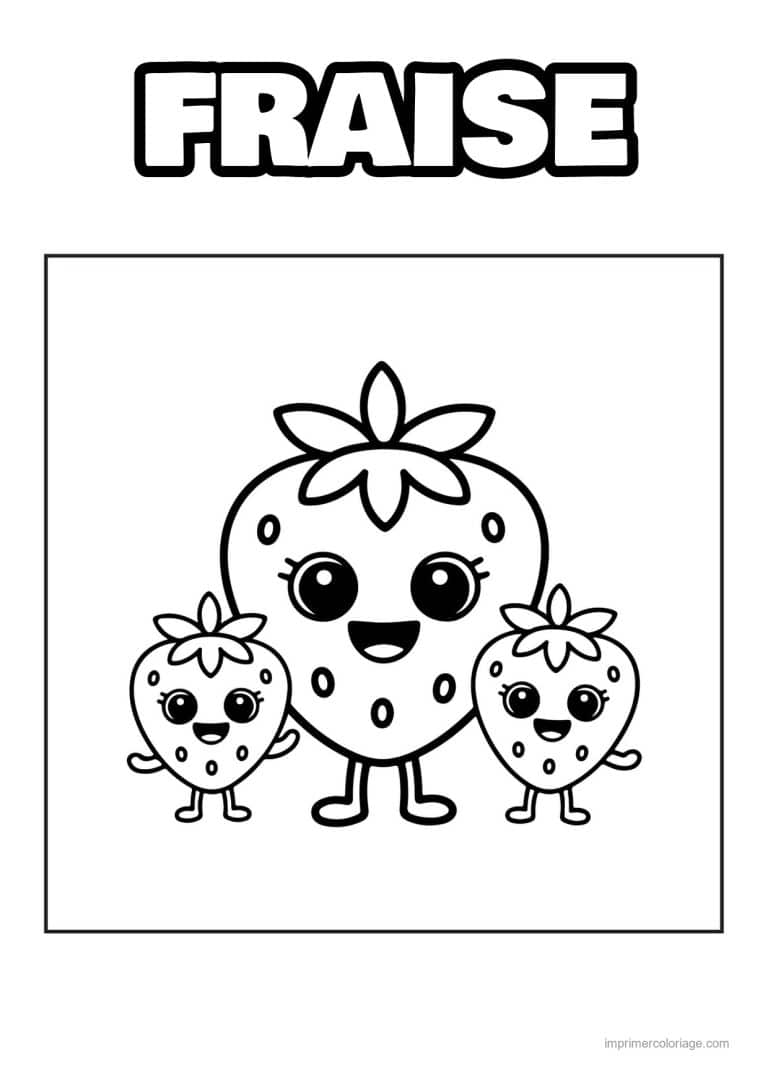 coloriage fraise trois fraises kawaii - dessin gratuit &agrave; imprimer
