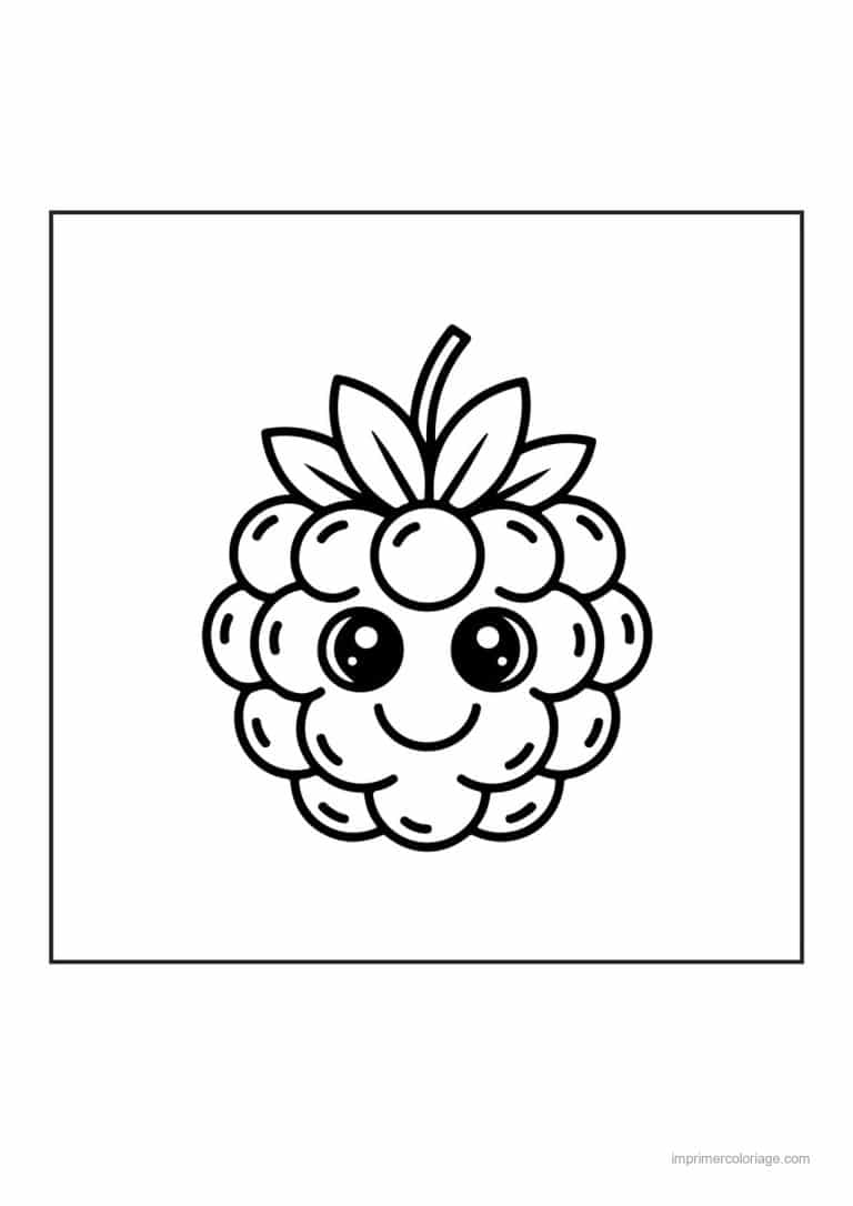 coloriage framboise mure myrtille framboise kawaii souriante - dessin gratuit &agrave; imprimer