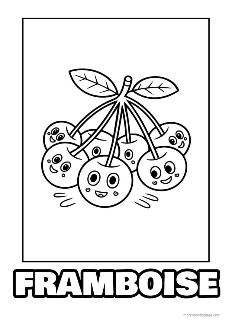 coloriage framboise mure myrtille grappe de myrtilles kawaii - dessin gratuit &agrave; imprimer