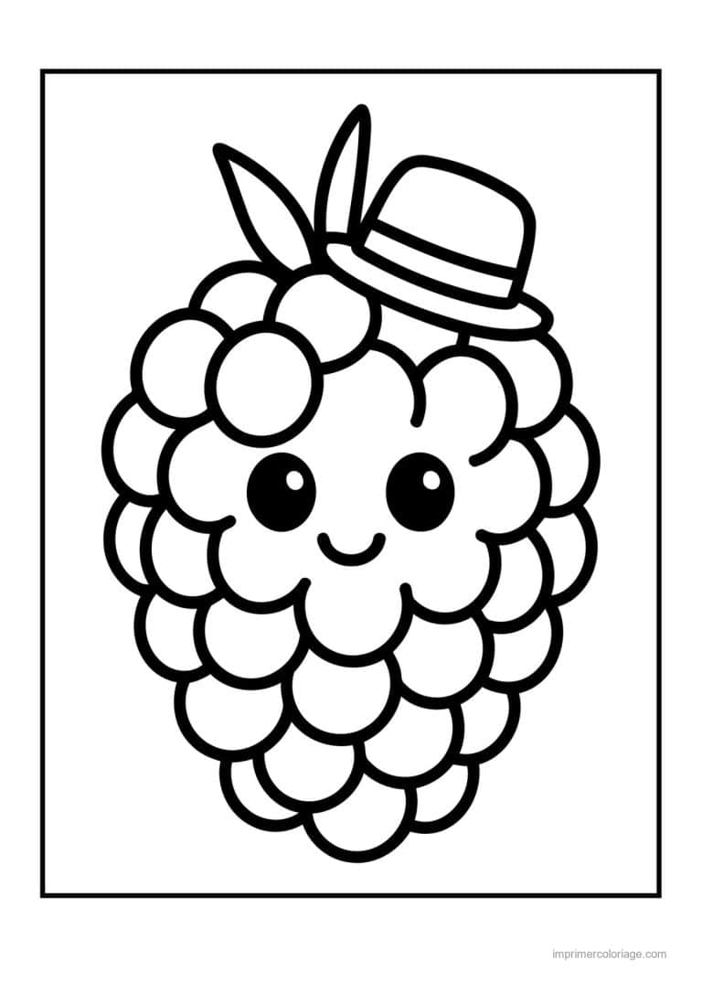 coloriage framboise mure myrtille mure kawaii au chapeau - dessin gratuit &agrave; imprimer